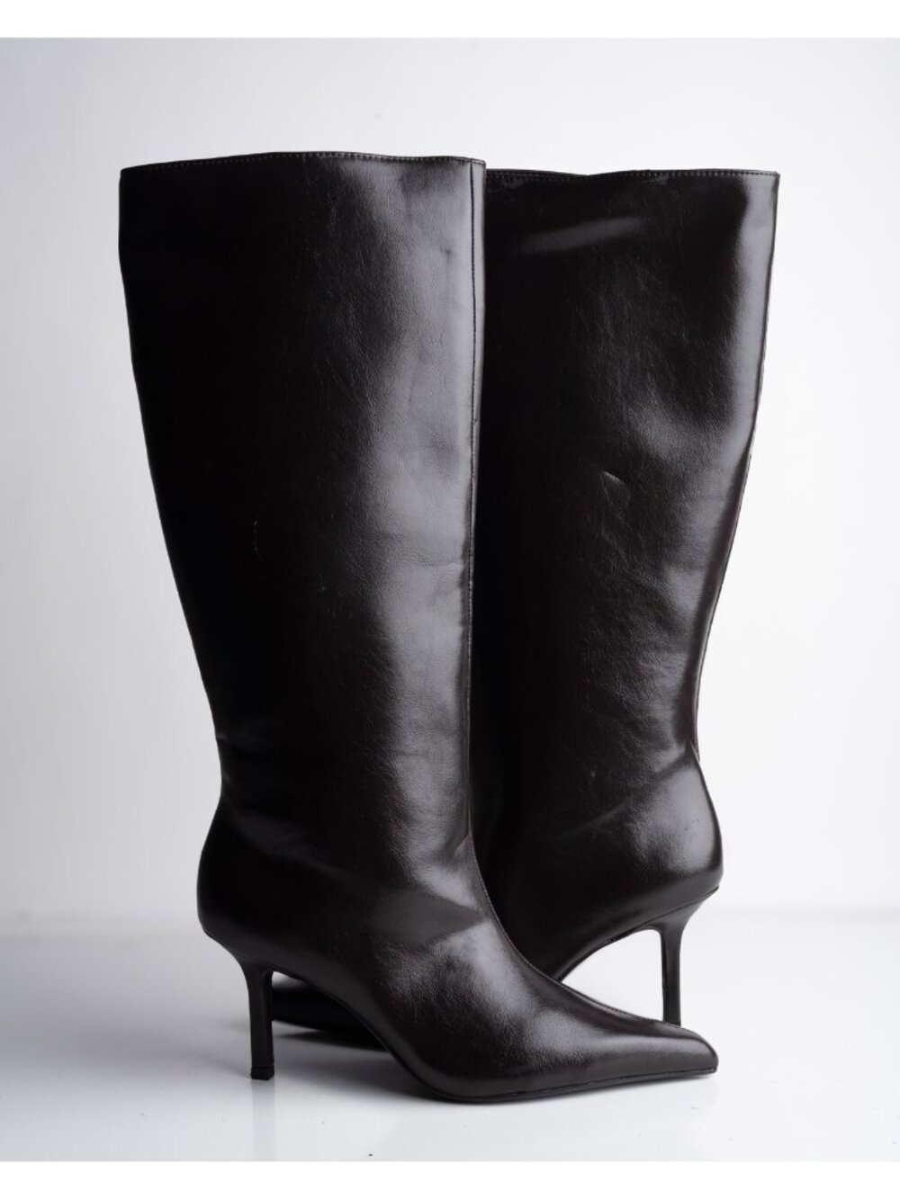 Zara Womens Boots Faux Leather Knee High Heeled Brown Sz US 7.5 EU 38 NWD - Picture 2 of 10